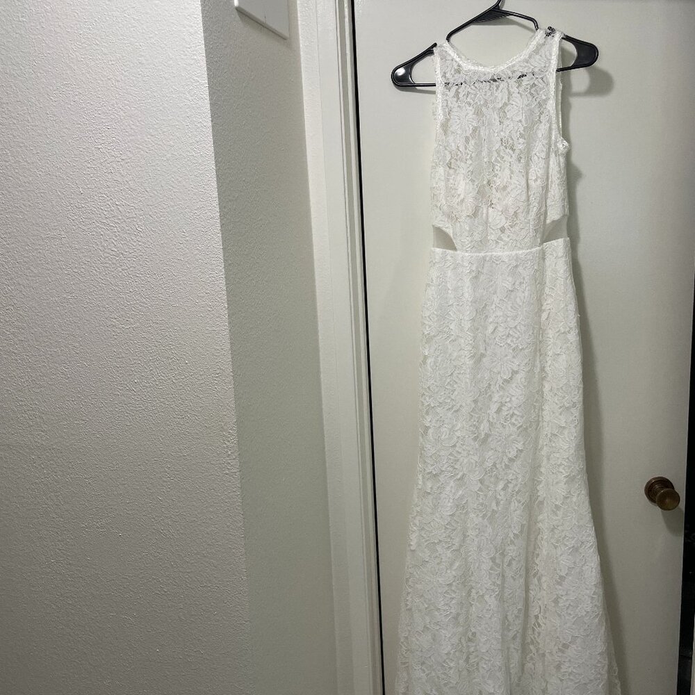 DB Studio Corded Lace Trumpet Dress with Illusion Sides